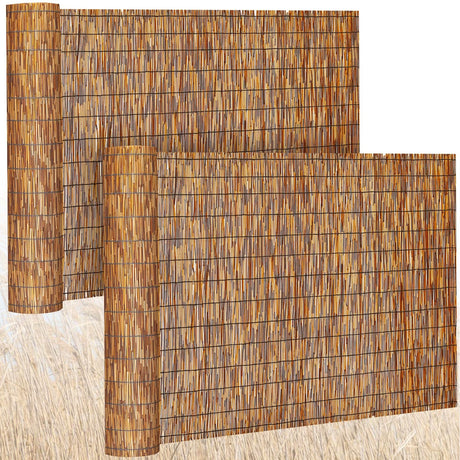 Barydat 2 Pcs 4 x 16.4 ft Reed Fence Roller Reed Fencing, Privacy Patio Screen Decorative Fences Reed Screen Curtain for Garden Backyard Patio Balconies (Brown) Barydat
