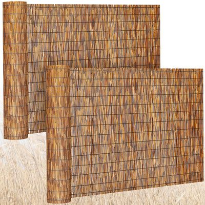 Barydat 2 Pcs 4 x 16.4 ft Reed Fence Roller Reed Fencing, Privacy Patio Screen Decorative Fences Reed Screen Curtain for Garden Backyard Patio Balconies (Brown)