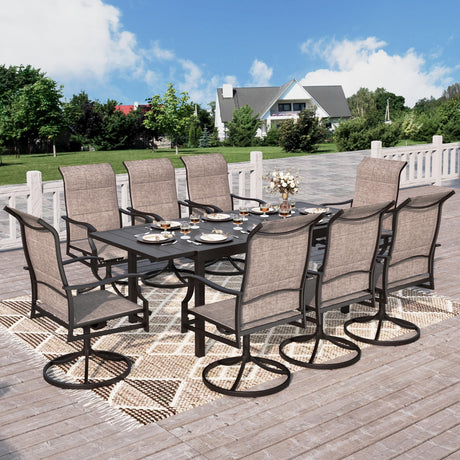 HERA'S HOUSE Outdoor Patio Dining Set of 9, 9 Piece Outdoor Table and Chairs Set of 1 Extendable Large Patio Table and 8 Quick Dry Textilene Swivel High Back Rocking Chairs for Lawn, Park, and Garden HERA'S HOUSE