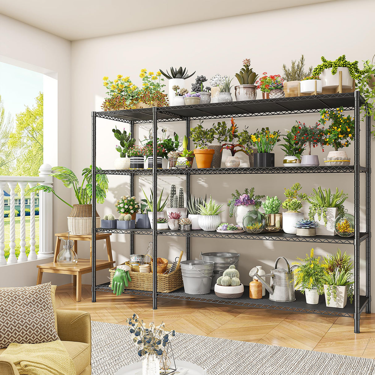 Romorgniz 52.4W Storage Shelves Wire Shelving Unit, 4 Tier Metal Shelving Rack Load 1120LBS,Adjustable Pantry Shelves Heavy Duty Garage Shelving,52.4Wx13.8Dx59H Romorgniz