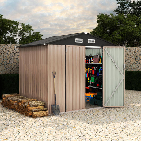 6x8 FT Metal Storage Sheds Outdoor, Metal Yard Sheds Metal Garden Shed Kit, Metal Tool Shed with Lockable Door, Metal Utility Sheds Buildings with Air Vent for Backyard Garden Patio Lawn Reljofum