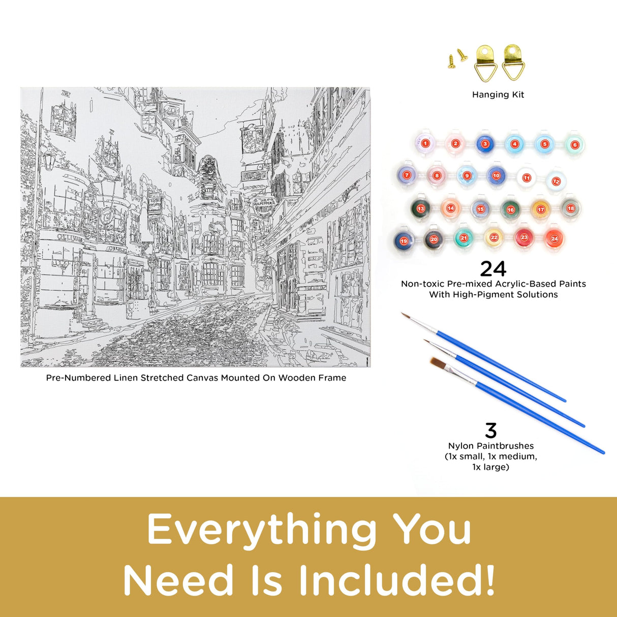 AQUARIUS Harry Potter Diagon Alley Art by Numbers - 16 x 20 inches Paint by Number for Adults & Kids - DIY Color by Number Paint Kit for Beginner - Officially Licensed AQUARIUS