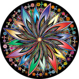 Bgraamiens Puzzle-Blooming Flowers-1000 Pieces Creative Geometric Round Blue Board Colorful Mandala Jigsaw Puzzle Bgraamiens
