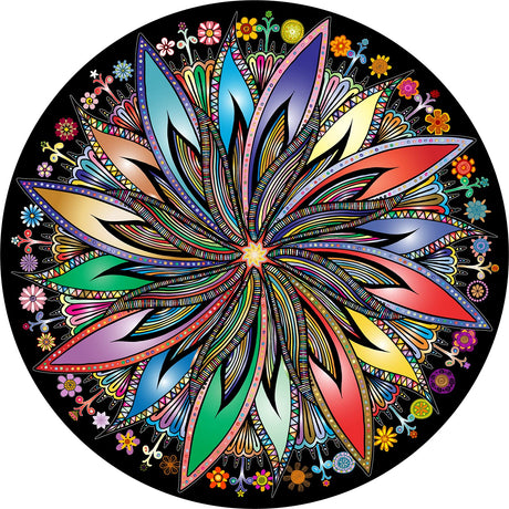 Bgraamiens Puzzle-Blooming Flowers-1000 Pieces Creative Geometric Round Blue Board Colorful Mandala Jigsaw Puzzle Bgraamiens