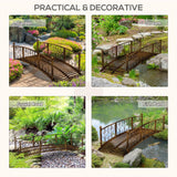Outsunny 7' Metal Arch Garden Bridge with Safety Siderails, Decorative Arc Footbridge with Delicate Scrollwork S Motifs for Backyard Creek, Stream, Fish Pond, Bronze Outsunny