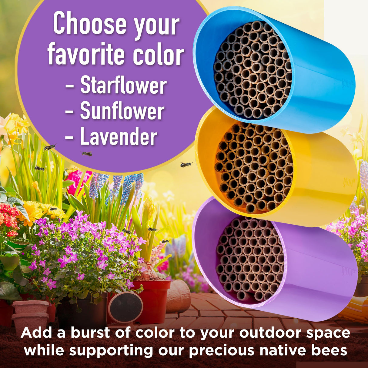 Rivajam Color Splash Mason Bee House - Vibrant & Strong Waterproof Bee Hotel & Insect Habitat - Mason Bee Tubes Filled Bee Houses for The Garden - Pollinator House Bug Hotel Gardening Gifts Rivajam