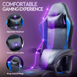 Dowinx Gaming Chair with Pocket Spring Cushion, Massage Game Chair Leather with Headrest, Ergonomic Computer Chair with Footrest 290LBS, Blue Dowinx