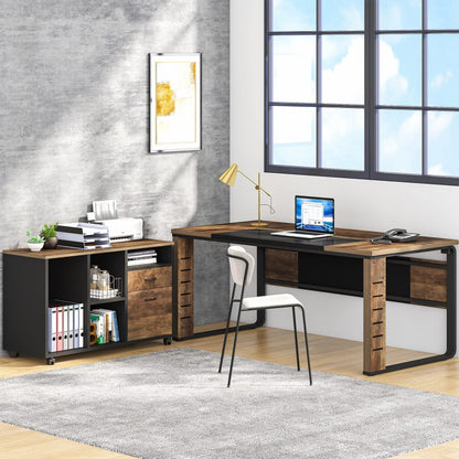 Tribesigns Large L-Shaped Computer Desk, 59 inch Executive Office Corner Desk Workstation Business Furniture with Letter Size File Cabinet for Home Office, Light Brown - WoodArtSupply