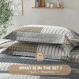 DUOHONG Quilts King Size, King Quilt Bedding Set Bedspread, 100% Cotton Patchwork Quilt for King Bed, 3 Pieces Plaid Farmhouse Reversible Lightweight Comforter Bed Spread, Grey/Tan/Black DUOHONG