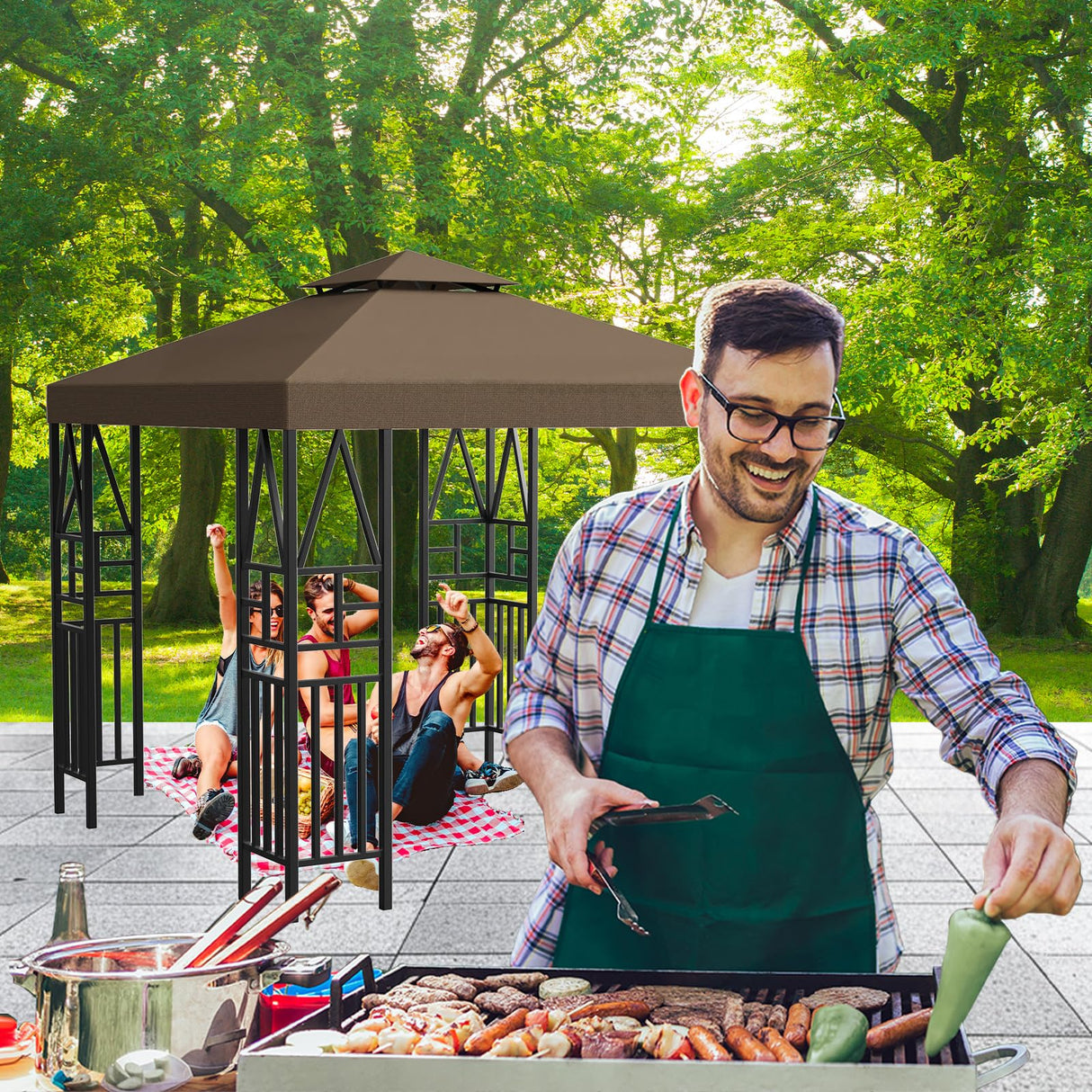 Gazebo Canopy Replacement 118"x118" Outdoor Canopy Shelter for Smaller 10x10ft Top Double Tiered Canopy Cover ERFEI
