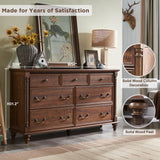 T4TREAM Farmhouse 7 Drawers Dresser Chests for Bedroom w/ 4 Solid Wood Feet & Column Decor, Tall Wide Wood Country Rustic Chest of Drawers, Storage Dressers for Bedroom, Living Room,Reclaimed Barnwood T4TREAM