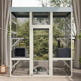 YOPTO 62.6" Outdoor Cat House Big Catio Wooden Cat Shelter Enclosure with Platforms,Upgrade Waterproof Cover,Rust-Proof Metal Wire,Grey YOPTO