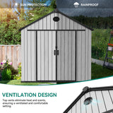 YITAHOME 8x10 FT Outdoor Storage Shed with Floor, Plastic Garden Shed for Bikes, Tools, Supplies, Waterproof Resin Shed with Lockable Doors, 2 Windows & 2 Vents for Patio, Backyard, 556 cu. Ft., Gray YITAHOME