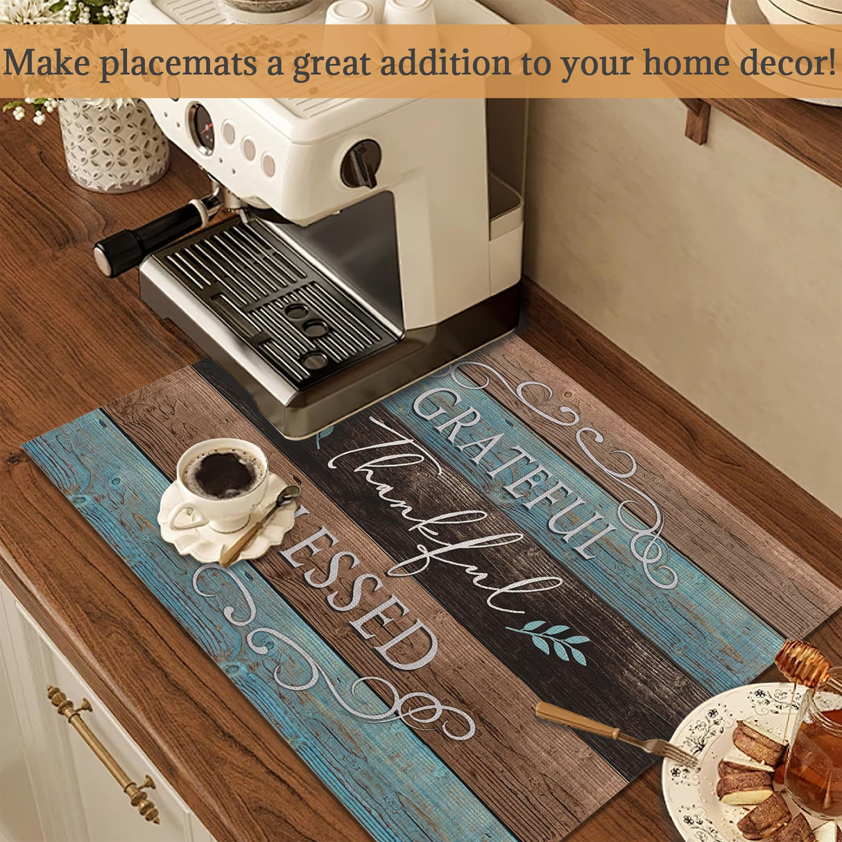 Thankful Grateful Blessed Placemats Set of 6 Place Mats for Kitchen Table Washable Farmhouse Linen Table Mats Dining Decoration 12x18 Inch UIUPRO