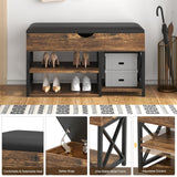 NUNU LAB Shoe Storage Bench, Multifunctional Entryway Bench with 3-Tier Shoe Rack & Cushioned Seat, Shoe Rack for Front Door Entrance, Brown NUNU LAB