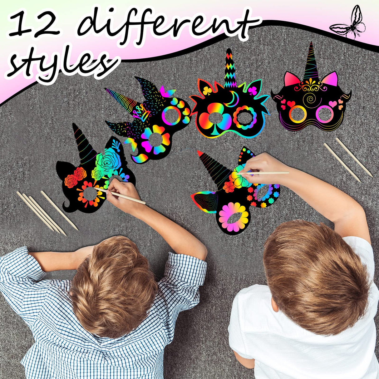 48 Pcs Unicorn Scratch Cards for Kids Rainbow Spring Scratch Crafts 12 Styles Scratch Off Unicorn Party Favors for DIY Crafts Home Decoration Art Project Games Sratte