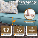 VONZOY 6 Pieces Patio Furniture Set with 44" Gas Fire Pit Table, Outdoor Sectional Conversation Sets, All-Weather Wicker Rattan Sofa w/Gas Fire Pit, Ottoman, Thick Cushion Light Blue VONZOY