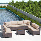 RTDTD Outdoor Patio Furniture Set, 9 Pieces Outdoor Furniture All Weather Patio Sectional Sofa PE Wicker Modular Conversation Sets with Coffee Table,8 Chairs & Seat Clips(Brown) RTDTD