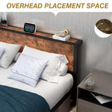 DUMEE Queen Size Bed Frame with Wood Storage Headboard - Metal Platform Design, No Box Spring Needed, Noise-Free, Black & Rustic Brown DUMEE