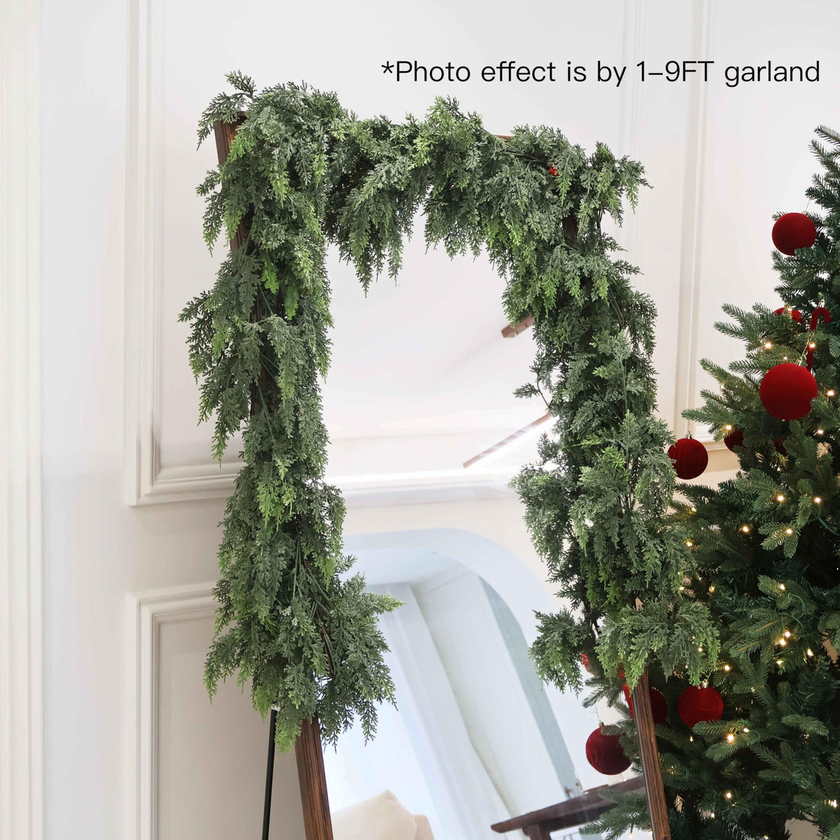 9FT Christmas Cedar Garland Artificial Real Touch Thickness Realistic Greenery Pine Garland for Mantle Fireplace Outdoor Indoor Christmas Decorations Senjie