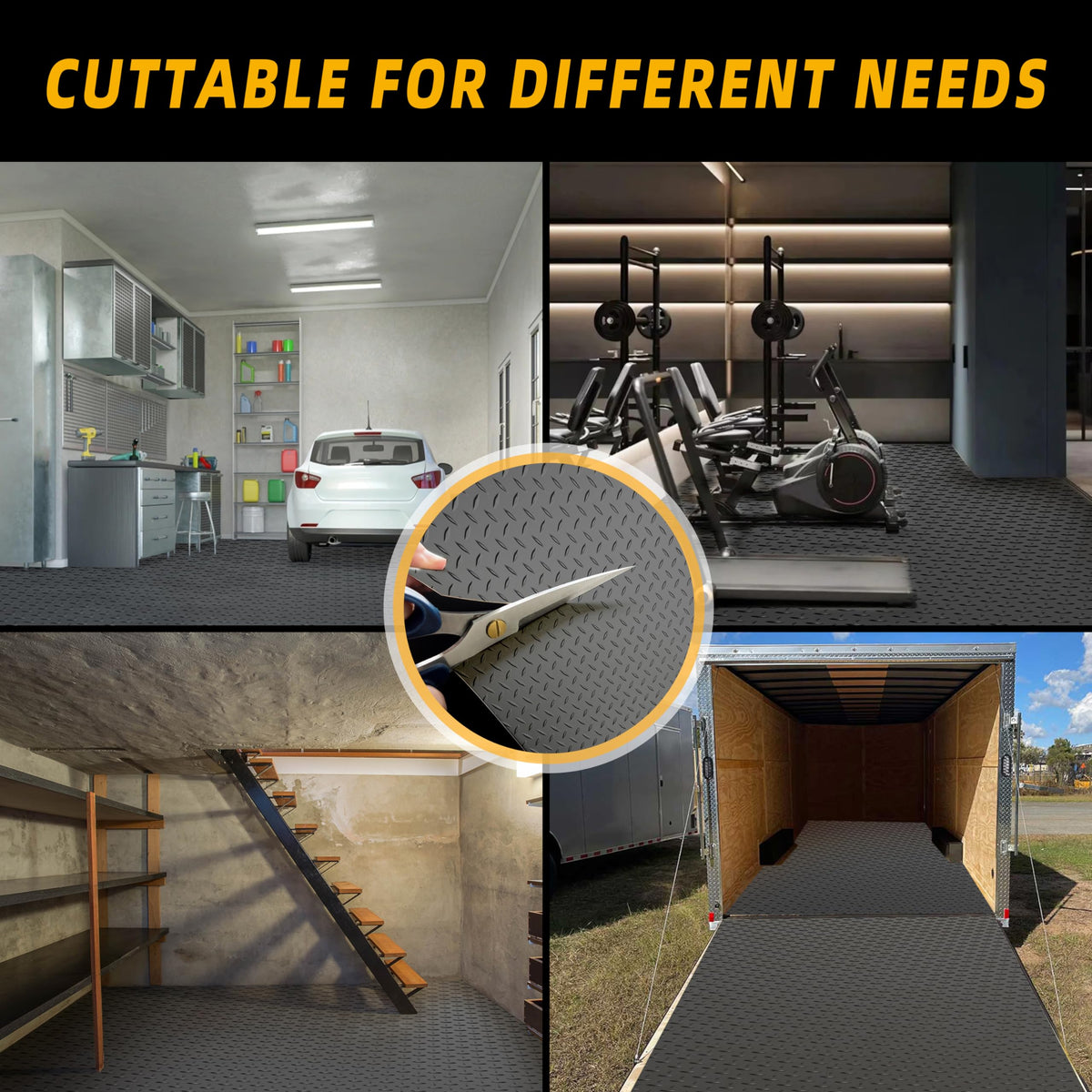 LulnCush 8x21 FT Garage Floor Mat, Thickened Diamond Plate PVC Garage Flooring Roll for Under Car Parking, Heavy Duty Garage Floor Protector 168SQFT for Garage, RV Trailer, Basement, Golf Cart. Black LulnCush