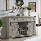 OKD Farmhouse Buffet Cabinet with Storage, 54" Kitchen Wine Bar Cabinet w/Wine & Glass Rack, Sliding Barn Door, 3 Drawers, Rustic Coffee Bar Cabinet, Light Rustic Oak OKD