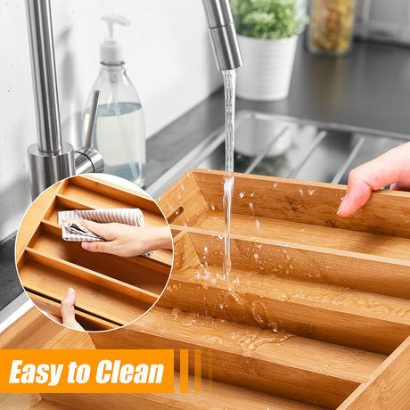 Bellsal Silverware Organizer Kitchen Drawer Organizer Expandable Bamboo Utensil Holder Cutlery Tray for Kitchen Utensil and Flatware Bedroom Office Bellsal