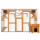 118" Large Wooden Window Catio Outdoor Cat Enclosure Walk in Cat Cage Kitten Playpen Patio with Weatherproof Roof, 6 Platforms, 2 Bouncy Bridges and 2 Resting Houses MegaChoice