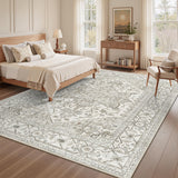Area Rugs for Living Rooms - 6x9, Boho Non-Slip Low Pile Carpet Machine Washable Rugs for Bedroom, Farmhouse, Office, Dining Room (Beige) befbee
