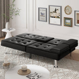 VICTONE Futon Sofa Bed Modern Faux Leather Couch Bed Convertible Folding Recliner for Living Room with 2 Cup Holders and Armrest (Black) VICTONE