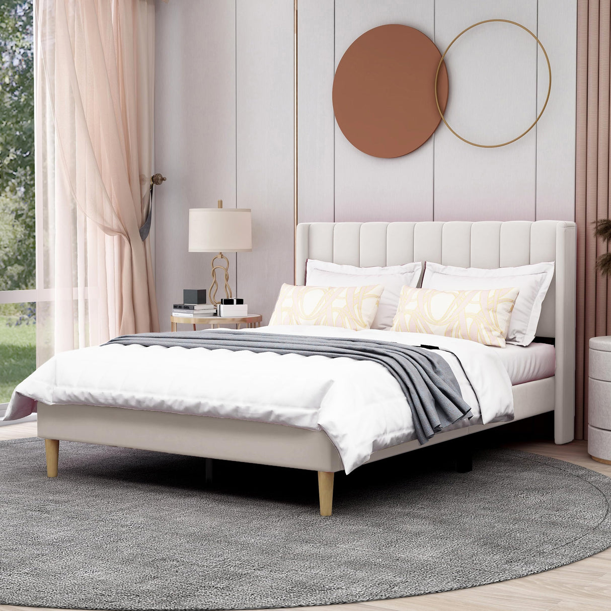 AGARTT Upholstered Platform Bed Frame Full Size with Headboard and Footboard/Wooden Slats Support/No Box Spring Needed/Easy Assembly, Beige Velvet AGARTT