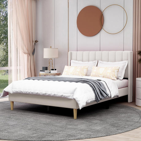 AGARTT Upholstered Platform Bed Frame Full Size with Headboard and Footboard/Wooden Slats Support/No Box Spring Needed/Easy Assembly, Beige Velvet AGARTT