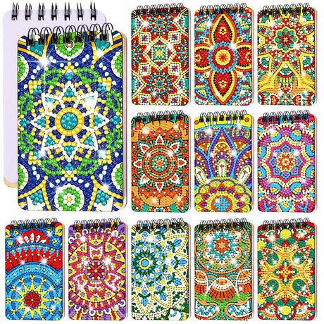 Fuyoooo 12 Pcs Mandala Diamond Painting Notebook DIY Mandala Cover Notebook Diamond Art Kits Notepad 5D Flower Diamond Journal Art Accessories for Adults Crafts Diamond Sketchbook with Tools Gift Fuyoooo