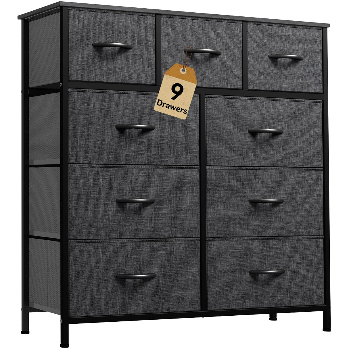 DWVO 9 Drawers Dresser for Bedroom, Fabric Storage Tower for Living Room, Entryway - Sturdy Steel Frame, Wooden Top & Easy Pull Fabric Bins DWVO