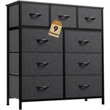 DWVO 9 Drawers Dresser for Bedroom, Fabric Storage Tower for Living Room, Entryway - Sturdy Steel Frame, Wooden Top & Easy Pull Fabric Bins DWVO