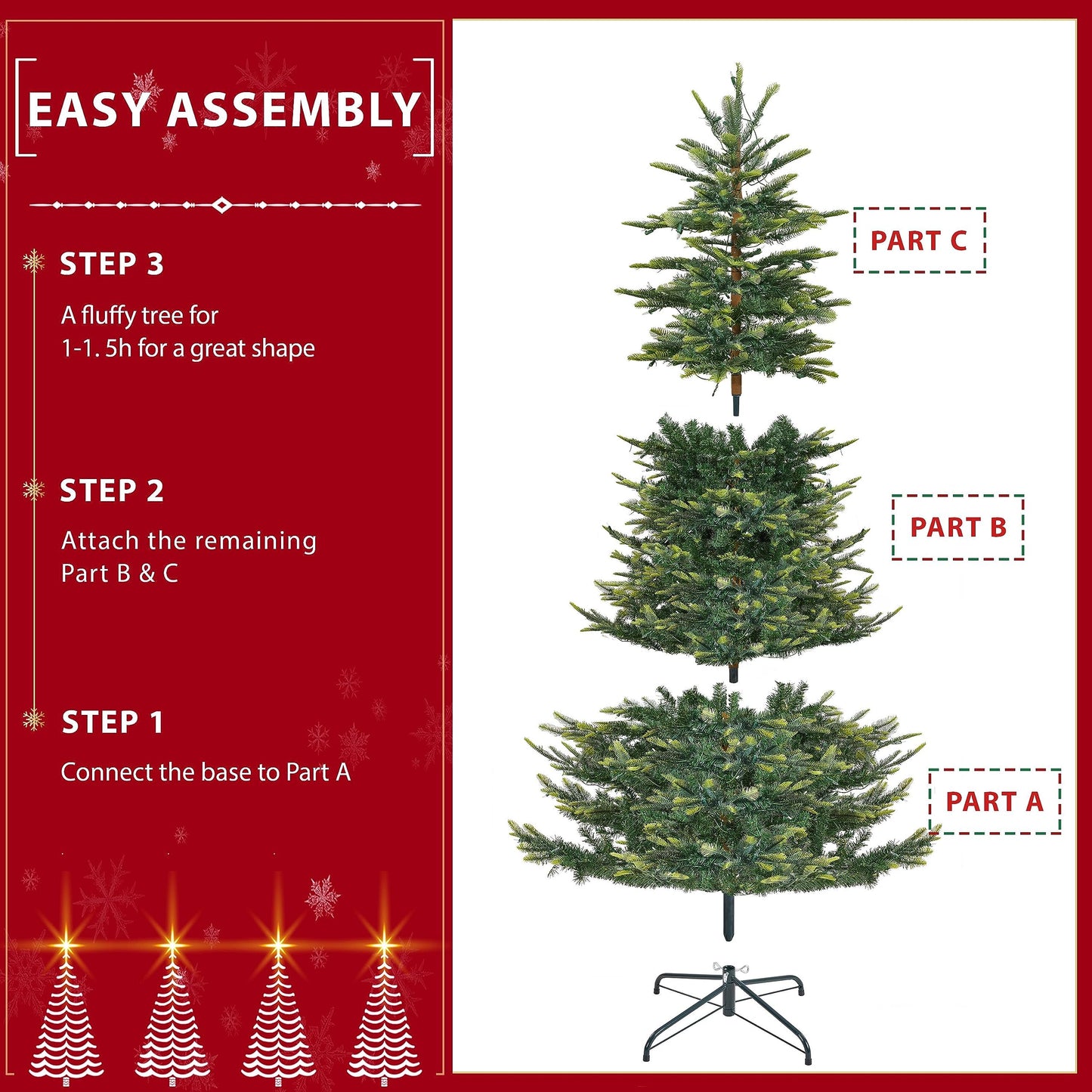 Yaheetech 6ft Pre-lit Aspen Fir Artificial Christmas Tree with 400 Incandescent Warm Lights Full Prelighted Xmas Tree w/828 Branch Tips & Foldable Stand for Home Holiday Decor, Green