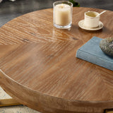 DS-HOMEPORT Round Wood Coffee Table for Living Room - Circle Coffee Table with Gold Metal Legs - Rustic Wooden Coffee Table Vintage Coffee Table (Espresso,32.28" D x 32.28" W x 17.72" H) DS-HOMEPORT