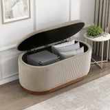 Lexicon Lift Top Storage Bench, Corduroy Fabric Upholstered Oval Entryway Bench, Modern Striped Storage Chest for Entryway/Living Room/Bedroom, Taupe Lexicon