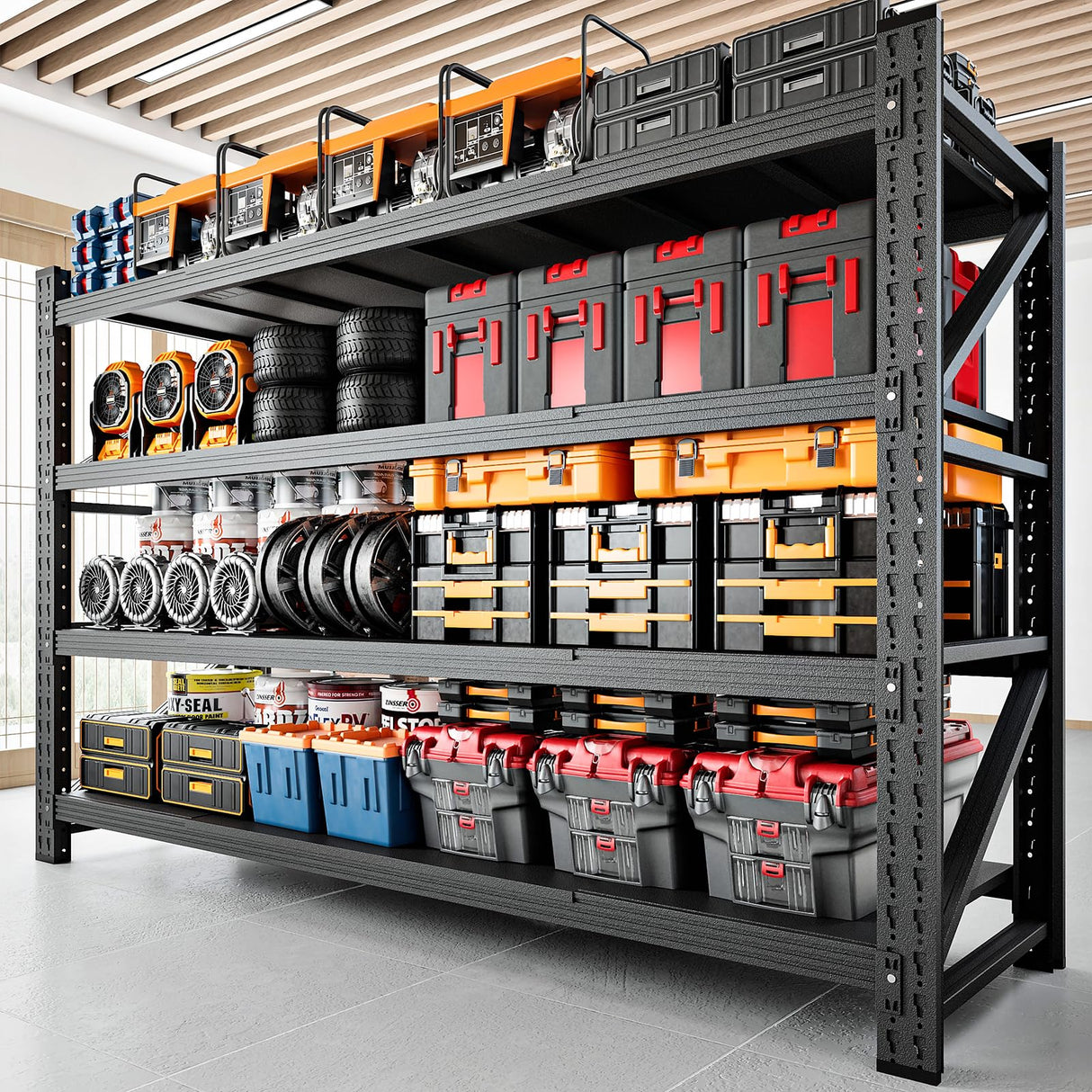 RAVIGIN 5000LBS Storage Shelves,71" W Garage Shelving Heavy Duty Metal Adjustable Garage Shelves, Shelving Units Industrial Shelving for Warehouse,71" W x 24" D x 69" H,Black RAVIGIN