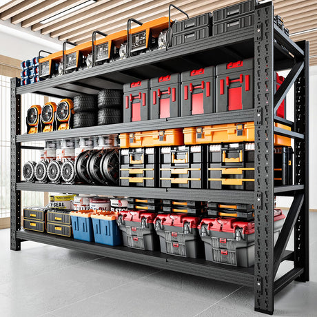 RAVIGIN 5000LBS Storage Shelves,71" W Garage Shelving Heavy Duty Metal Adjustable Garage Shelves, Shelving Units Industrial Shelving for Warehouse,71" W x 24" D x 69" H,Black RAVIGIN