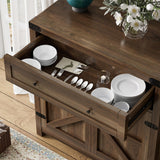 Flamaker Sideboard Buffet Cabinet with Storage, Farmhouse Coffee Bar Cabinet with 1 Drawer and 2 Barn Doors, Barn Door Console Table, Storage Cabinet for Kitchen, Dining Room, Entryway (Brown) Flamaker