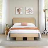 GAOMON Heavy-Duty Metal Queen Bed Frame with Natural Rattan Headboard and Under-Bed Storage GAOMON