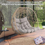 NOBLEMOOD Outdoor Egg Swing Chair with Stand, 2 Person Patio Swing Chairs with Thick Cushions and Pillows, Wicker Double Egg Chair Swing for Indoor Bedroom NOBLEMOOD