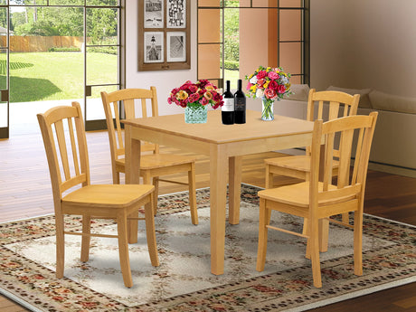 East West Furniture OXDL5-OAK-W 5 Piece Modern Dining Table Set Includes a Square Wooden Table and 4 Kitchen Dining Chairs, 36x36 Inch, Oak East West Furniture