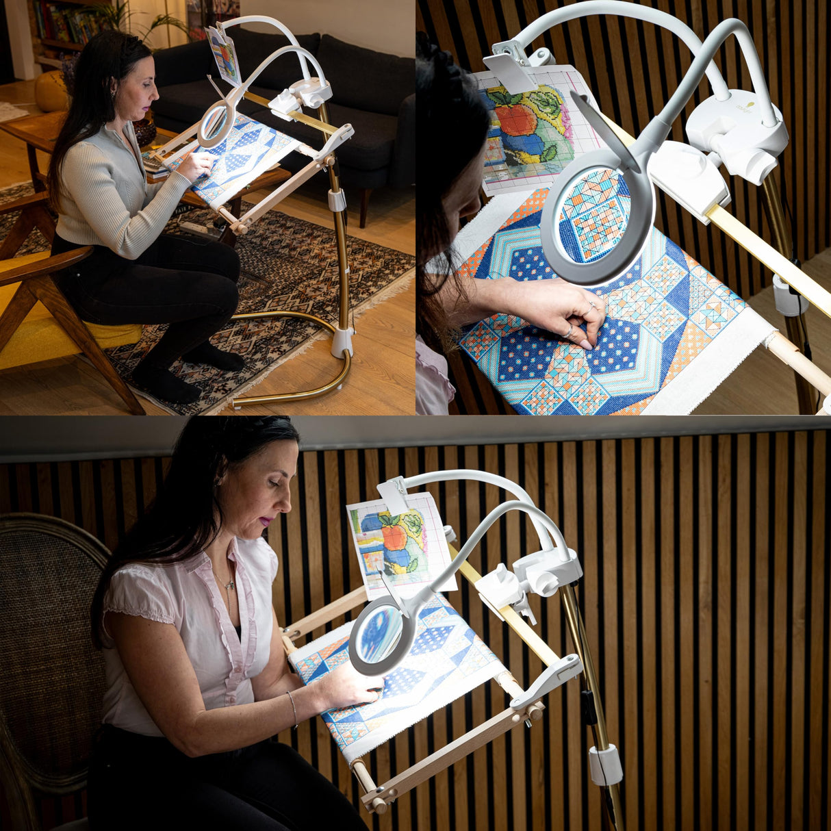 Daylight Company Stitchsmart Stand, Adjustable Embroidery Hoop Stand, Rotated Cross Stitch Stand, Hoop Holder, Hands Free Needlework Stand for Art Craft Sewing Projects,White daylight