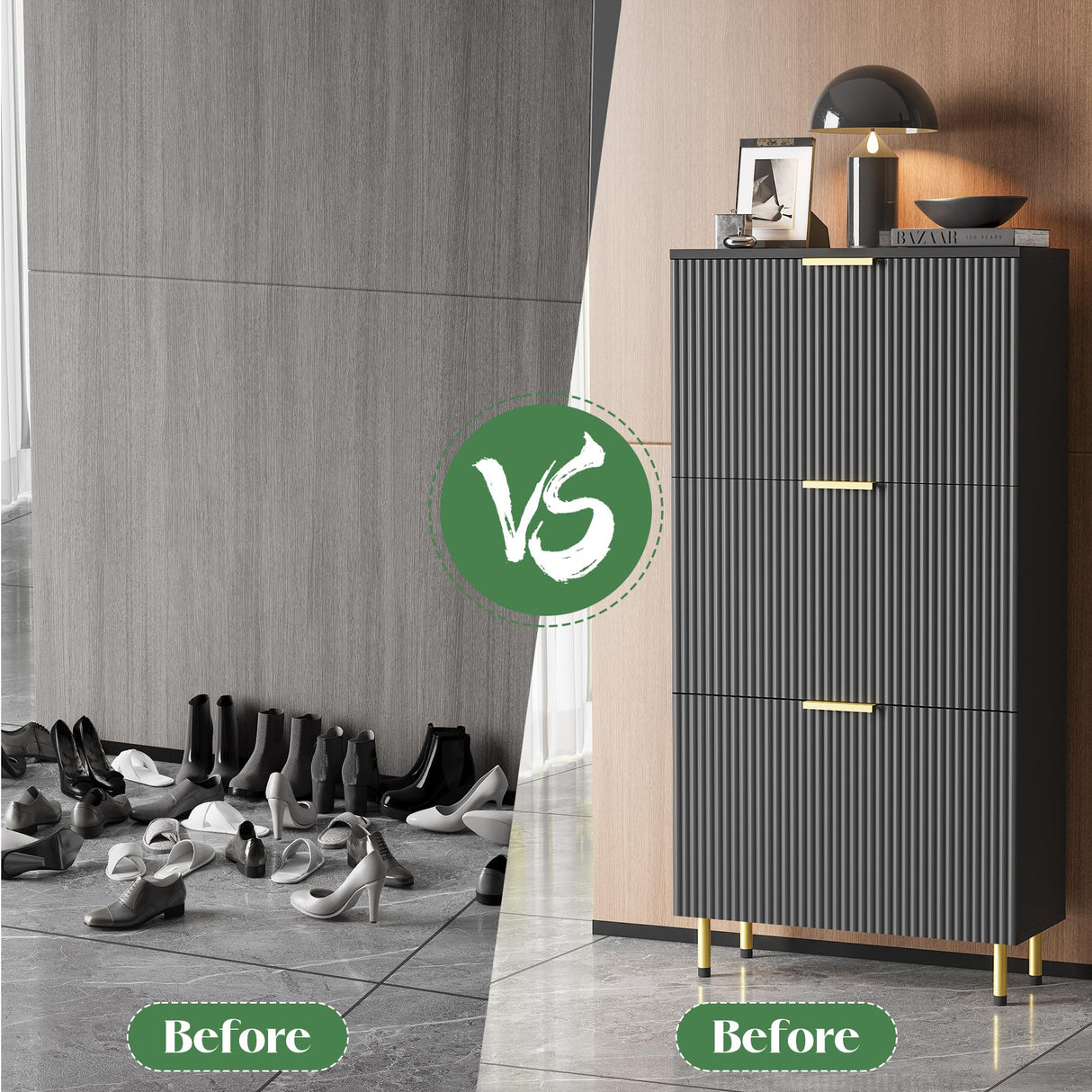 INNOD 51" Shoe Cabinet with 3 Flip Drawers, Shoe Storage Cabinet for Entryway, Freestanding Shoe Organizer with Adjustable Shelf, Narrow Hidden Shoe Rack for Front Door Entrance Hallway INNOD