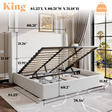 AMERLIFE Lift Up Storage Bed King Size Linen Upholstered Platform Bed Frame, Hydraulic Storage,Modern Wingback Headboard, No Box Spring Needed, White AMERLIFE