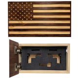 Carved American Flag Hidden Gun Storage Safe - American Flag Concealed Gun Storage Cabinet by Bellewood Designs (Red Mahogany) Bellewood Designs