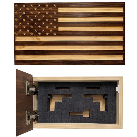 Carved American Flag Hidden Gun Storage Safe - American Flag Concealed Gun Storage Cabinet by Bellewood Designs (Red Mahogany) Bellewood Designs