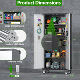 JAORD Garage Storage Cabinets with Wheels and Pegboard,Rolling Metal Storage Cabinets with 2 Locking Doors and 4 Adjustable Shelves for Garage, Home, Assembly Required JAORD